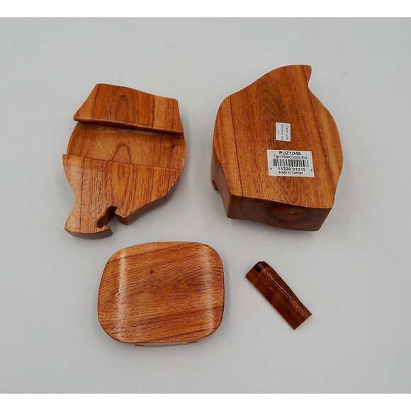 Tiger Carved Wood Puzzle Round Box Wooden Intarsia Keepsake Trinket Hidden - Picture 3 of 8